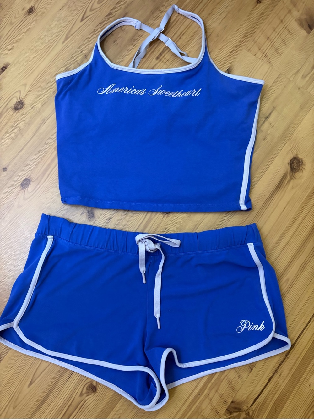 PINK Victoria's Secret Blue 'America's Sweetheart' Crop Tank & Shorts Sleep Set